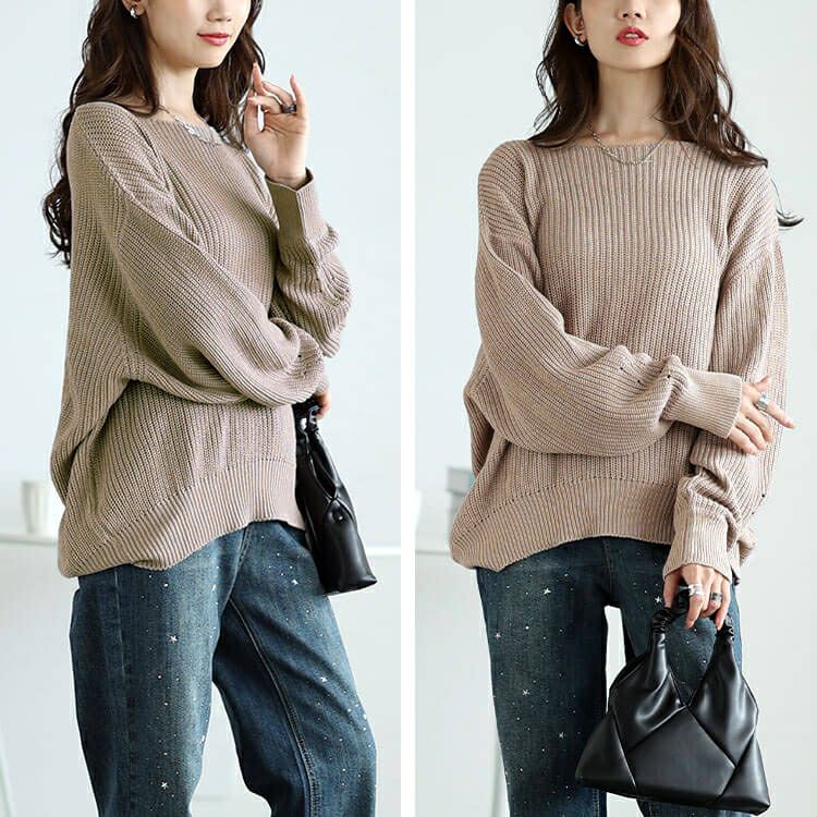 大きいサイズ レディース ボートネックドルマンリブニット　wn-0203