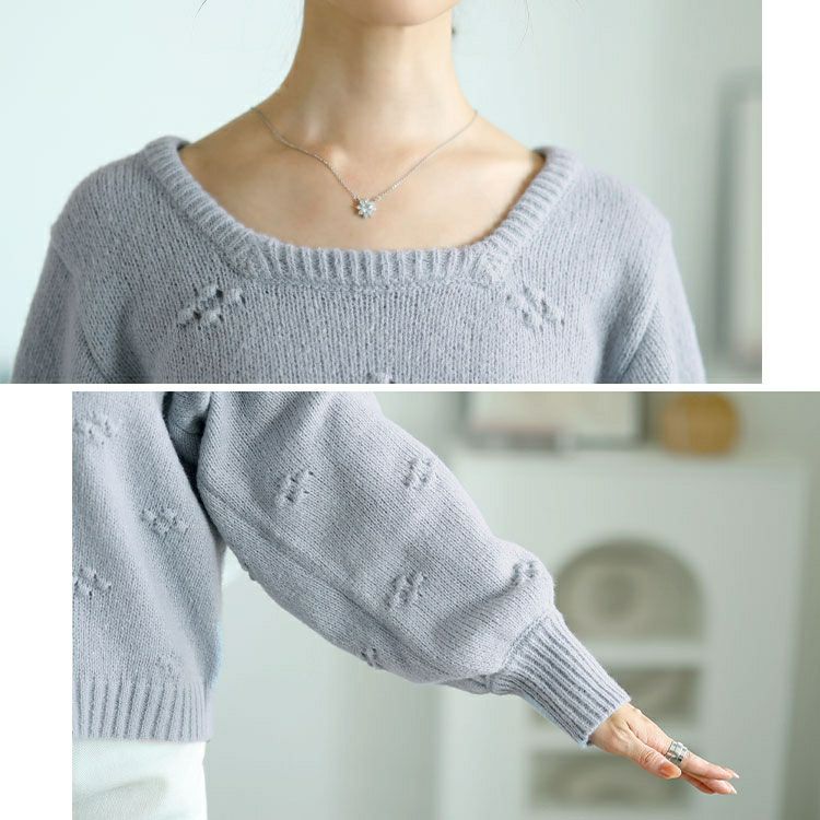 大きいサイズ レディース ボリューム袖スクエアネックニット　bro-0052