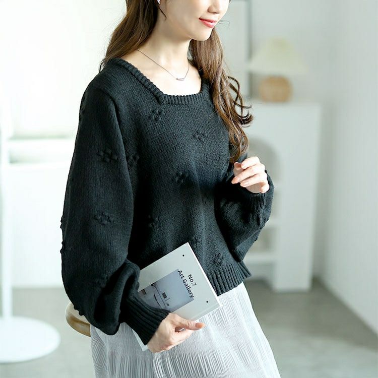 大きいサイズ レディース ボリューム袖スクエアネックニット　bro-0052