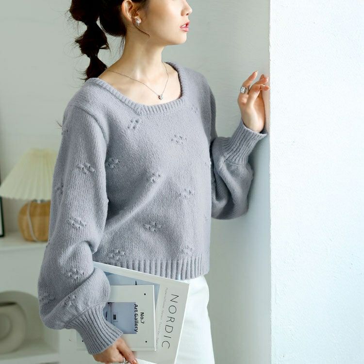 大きいサイズ レディース ボリューム袖スクエアネックニット　bro-0052