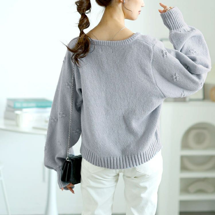 大きいサイズ レディース ボリューム袖スクエアネックニット　bro-0052