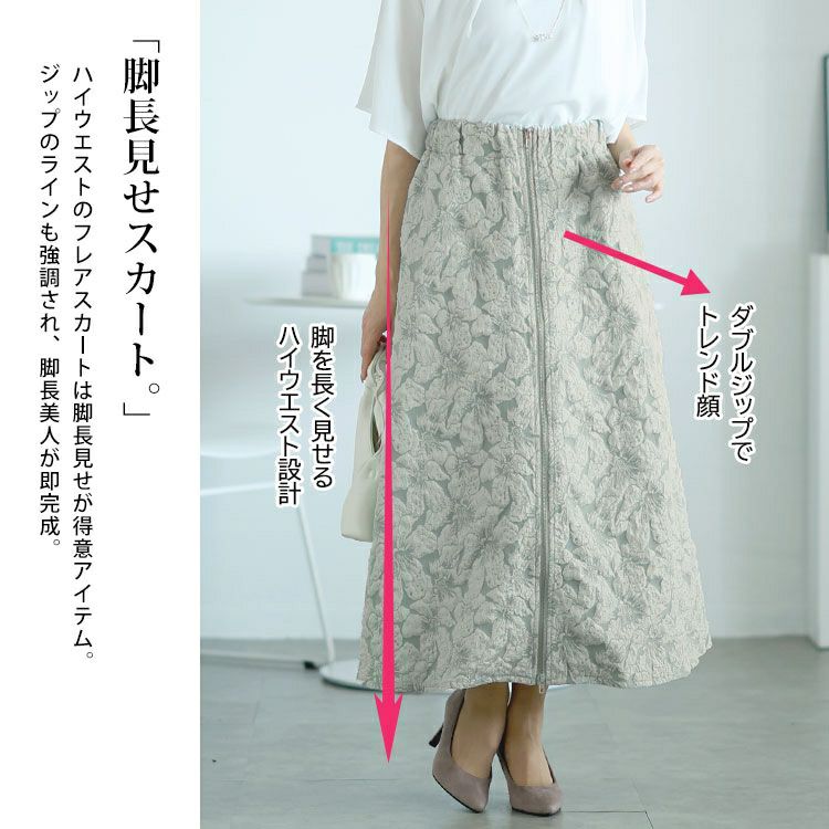大きいサイズ レディース フロントジップふくれジャガードスカート　bro-0056