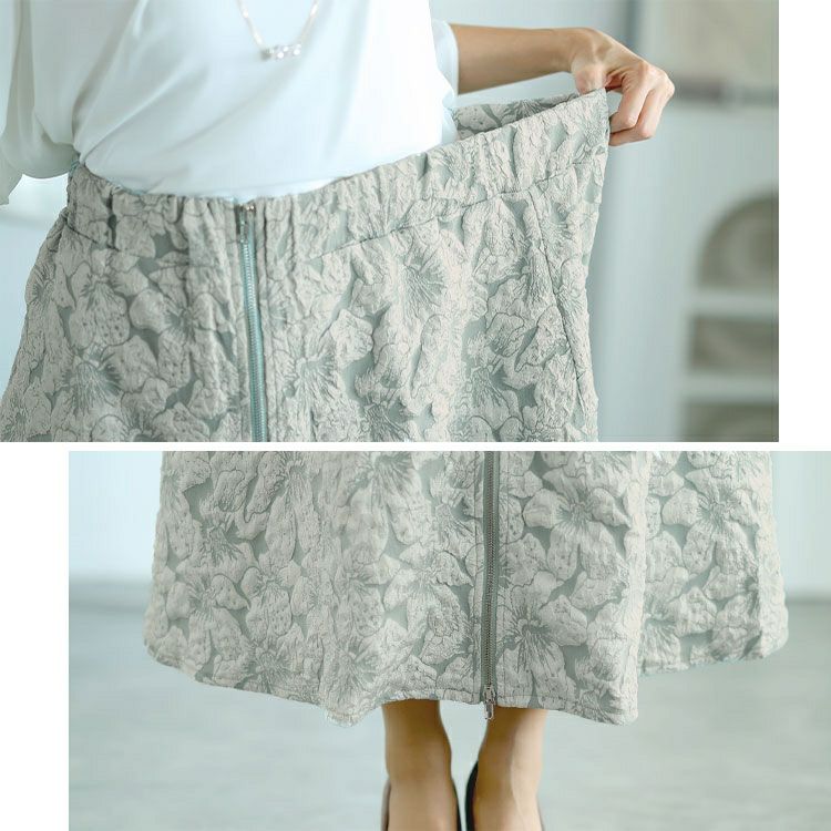 大きいサイズ レディース フロントジップふくれジャガードスカート　bro-0056