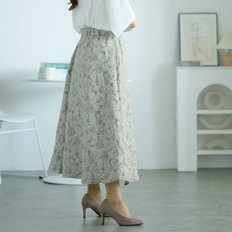 大きいサイズ レディース フロントジップふくれジャガードスカート　bro-0056