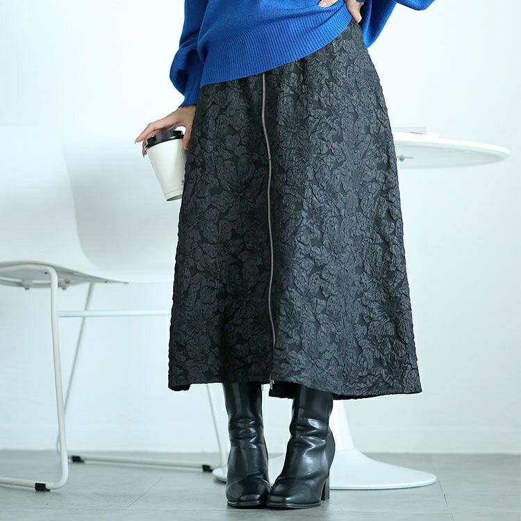 大きいサイズ レディース フロントジップふくれジャガードスカート　bro-0056