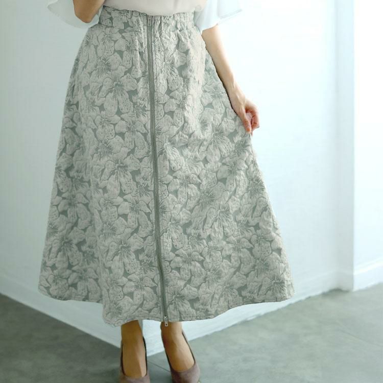大きいサイズ レディース フロントジップふくれジャガードスカート　bro-0056 ミントグリーン