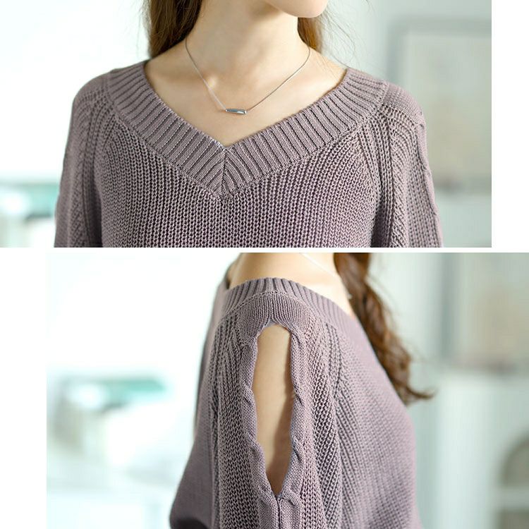 大きいサイズ レディース ショルダーカットニットワンピース　fem-542