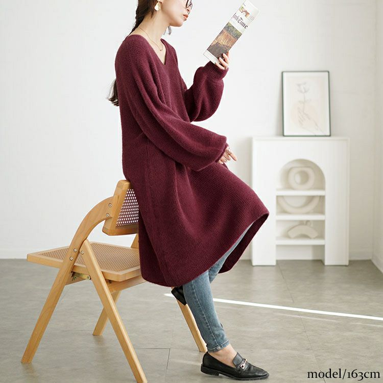 イベントセール】 大きいサイズ レディース Vネックニットチュニック