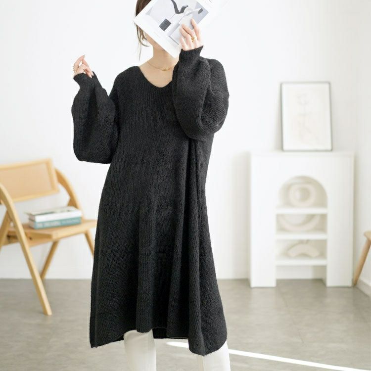 イベントセール】 大きいサイズ レディース Vネックニットチュニック