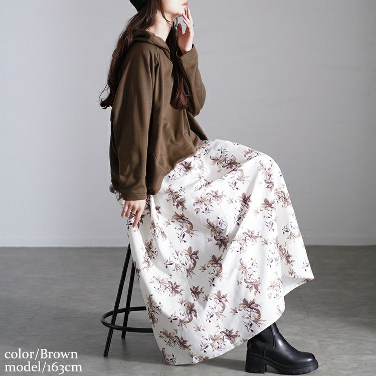 大きいサイズ レディース 花柄ドッキングパーカーワンピース　sw-0699