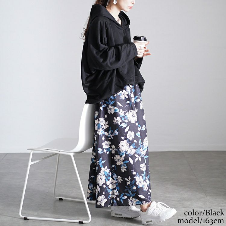 大きいサイズ レディース 花柄ドッキングパーカーワンピース　sw-0699