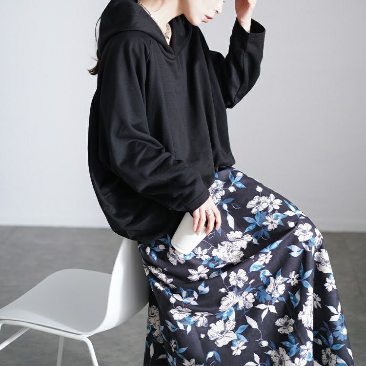 大きいサイズ レディース 花柄ドッキングパーカーワンピース　sw-0699