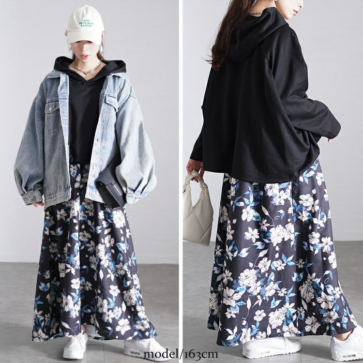 大きいサイズ レディース 花柄ドッキングパーカーワンピース　sw-0699