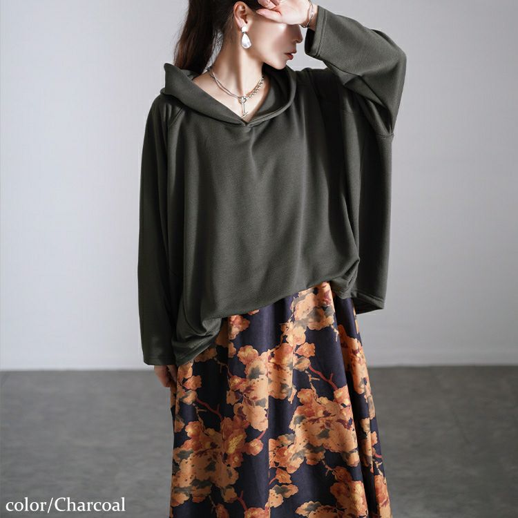 大きいサイズ レディース 花柄ドッキングパーカーワンピース　sw-0699