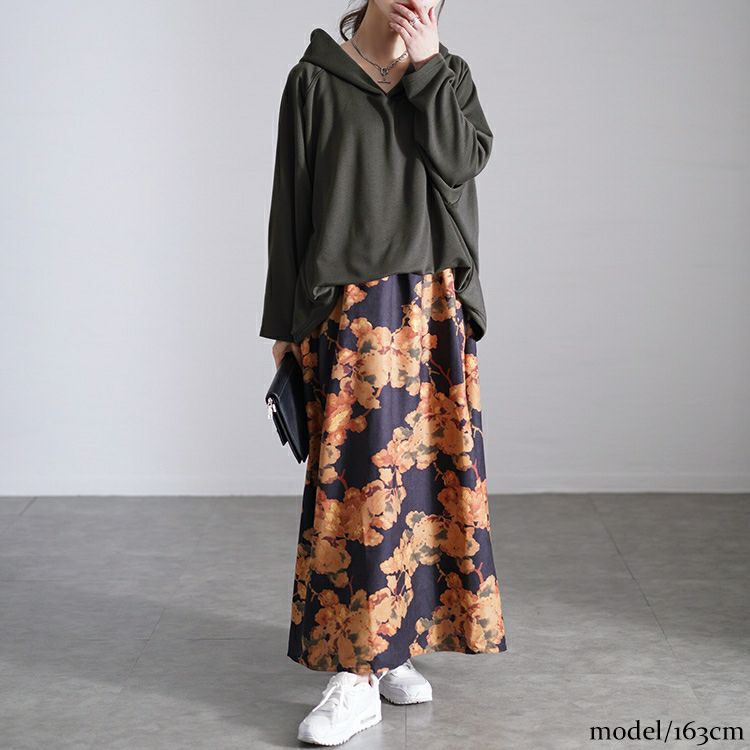 大きいサイズ レディース 花柄ドッキングパーカーワンピース　sw-0699