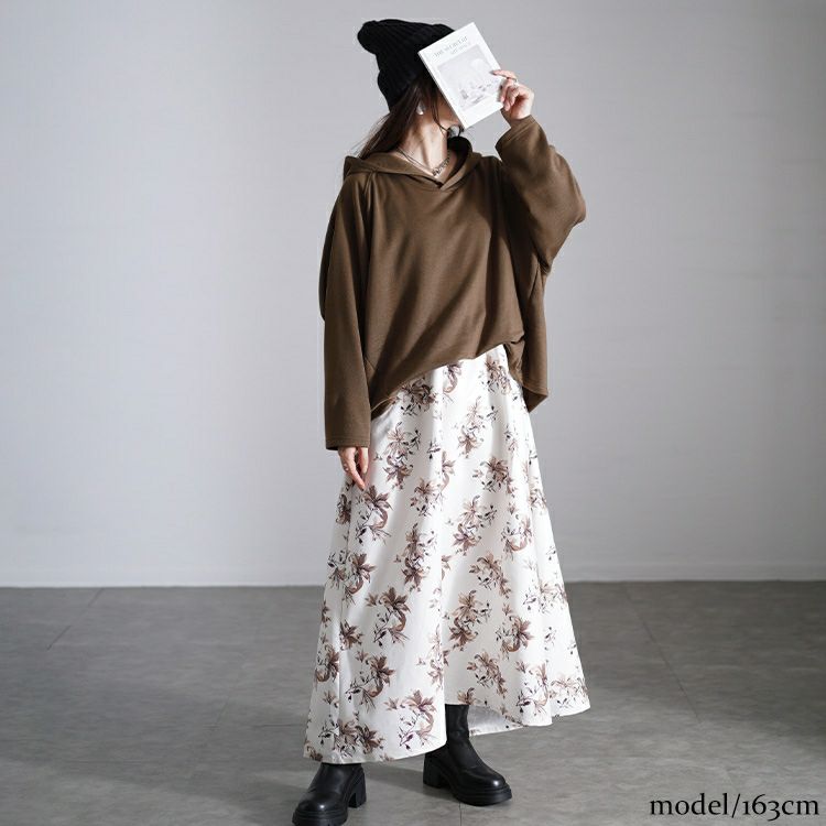 大きいサイズ レディース 花柄ドッキングパーカーワンピース　sw-0699