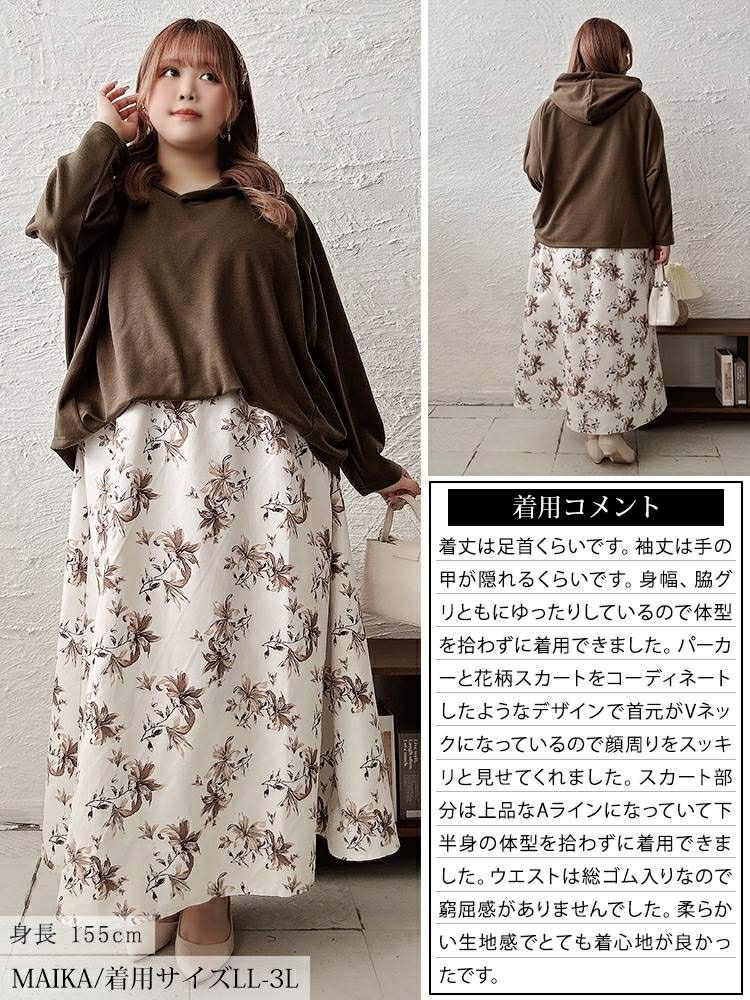 大きいサイズ レディース 花柄ドッキングパーカーワンピース　sw-0699