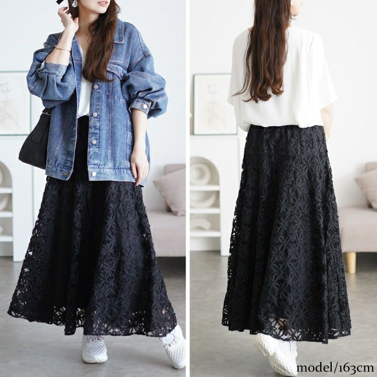 大きいサイズ レディース リボン刺繍チュールフレアスカート　maru-30100