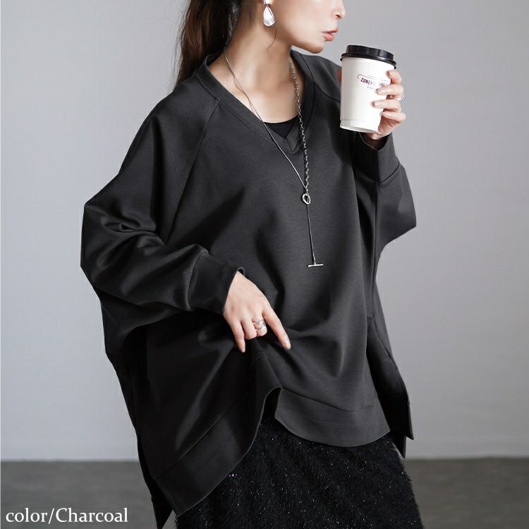 大きいサイズ レディース Vネックワイドドルマンプルオーバー　maru-30078