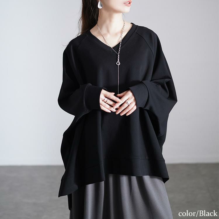 大きいサイズ レディース Vネックワイドドルマンプルオーバー　maru-30078 ブラック