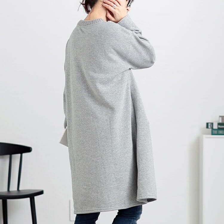 大きいサイズ レディース 裏起毛ケーブルニットポケットチュニック　cast-1648040