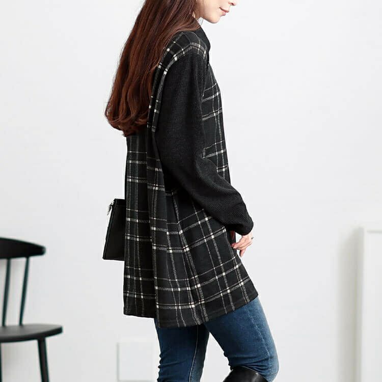 大きいサイズ レディース 静電気防止オフタートルチェック柄チュニック　cast-5548017