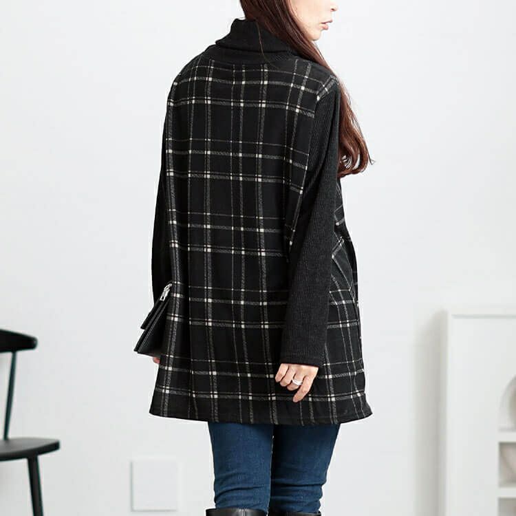 大きいサイズ レディース 静電気防止オフタートルチェック柄チュニック　cast-5548017