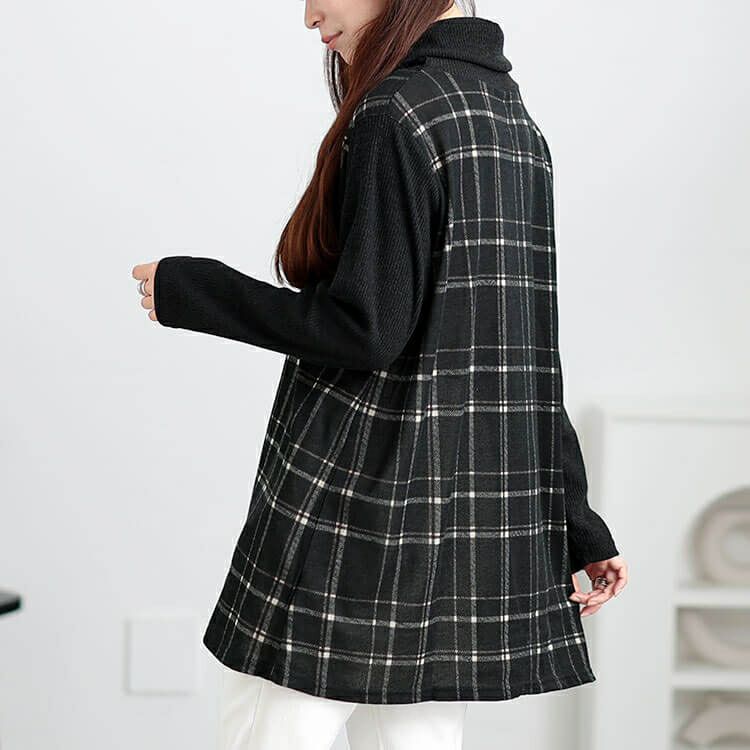 大きいサイズ レディース 静電気防止オフタートルチェック柄チュニック　cast-5548017