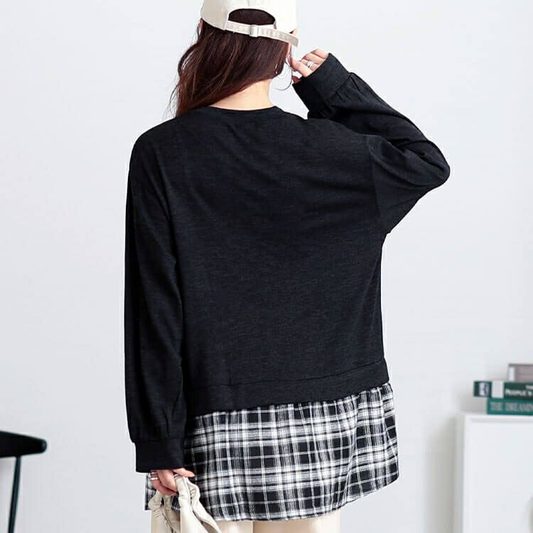 大きいサイズ レディース カーデ重ね着風チェック柄シャツチュニック　cast-5548013