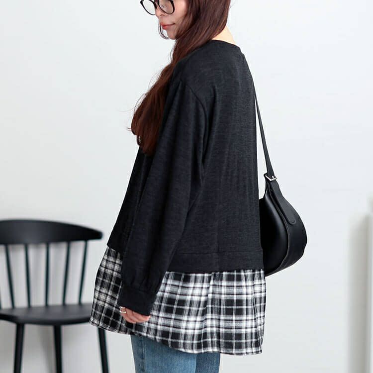 大きいサイズ レディース カーデ重ね着風チェック柄シャツチュニック　cast-5548013