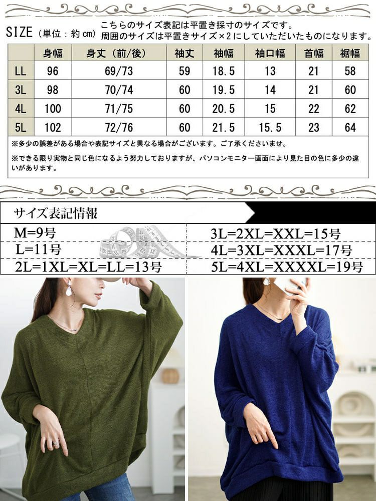 大きいサイズ レディース Vネックワイドドルマンプルオーバー　cast-5548020