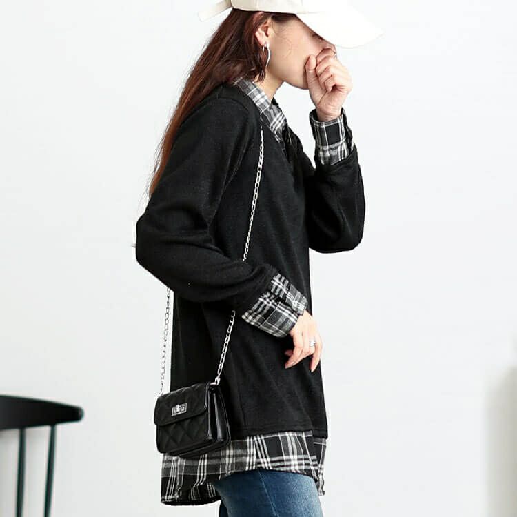 大きいサイズ レディース チェックシャツフェイクレイヤードプルオーバー　cast-5548019