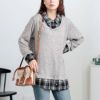 大きいサイズ レディース チェックシャツフェイクレイヤードプルオーバー　cast-5548019 グレー