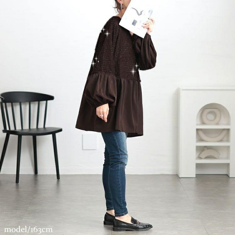 大きいサイズ レディース ヴィラーゴスリーブ異素材チュニック　fem-547