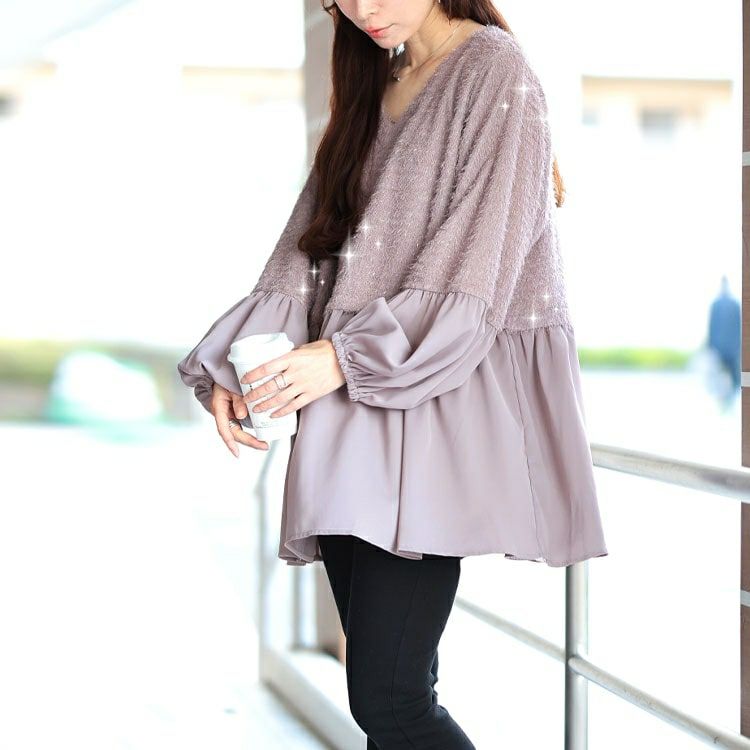 大きいサイズ レディース ヴィラーゴスリーブ異素材チュニック　fem-547