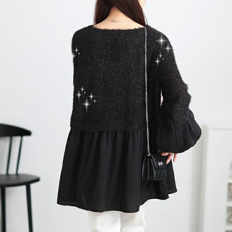 大きいサイズ レディース ヴィラーゴスリーブ異素材チュニック　fem-547