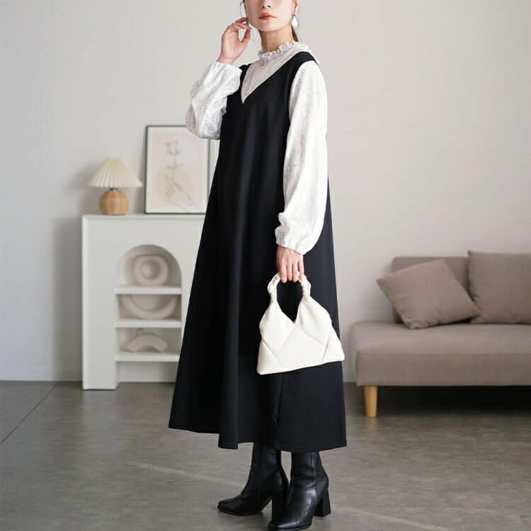 大きいサイズ レディース レースブラウスドッキングワンピース　fem-544