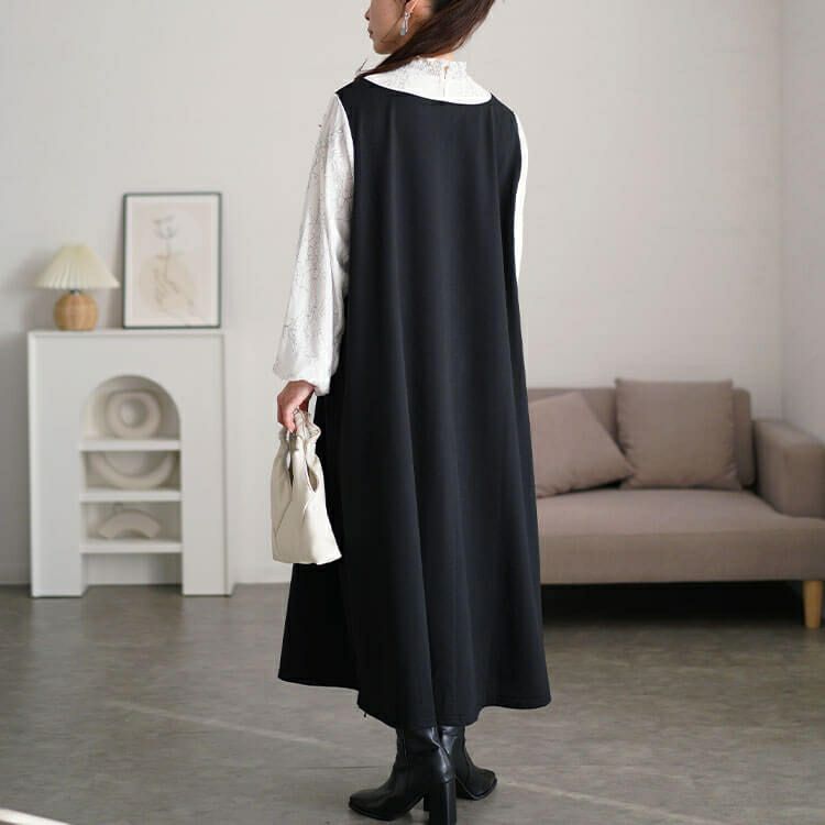 大きいサイズ レディース レースブラウスドッキングワンピース　fem-544