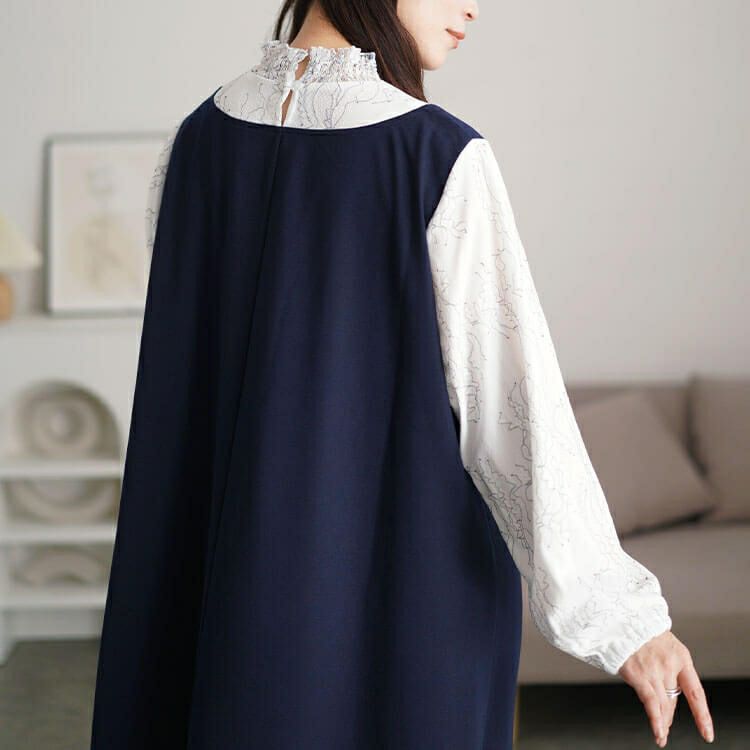 大きいサイズ レディース レースブラウスドッキングワンピース　fem-544