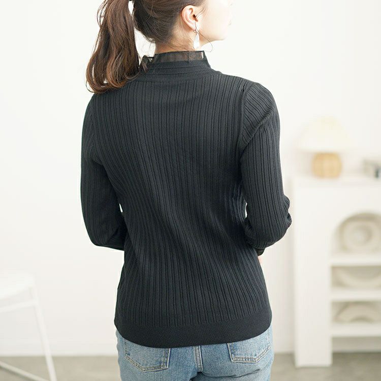 大きいサイズ レディース フラワーレースリブニットソー　goldy-1614