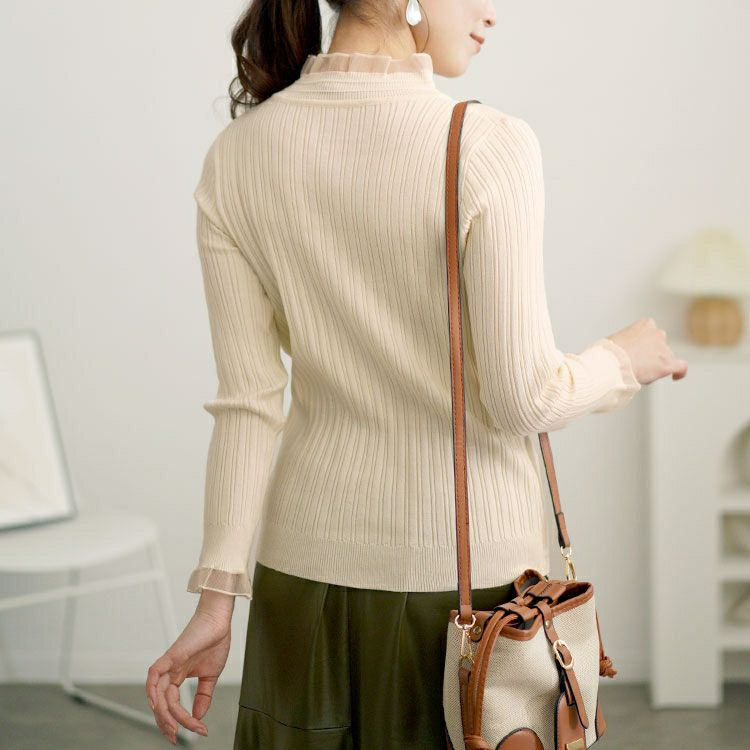 大きいサイズ レディース フラワーレースリブニットソー　goldy-1614