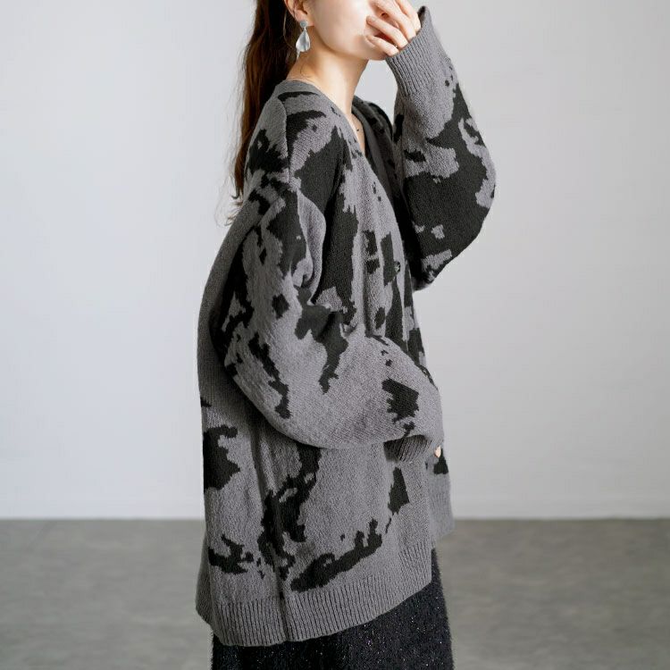 大きいサイズ レディース 迷彩柄ジャガードニットカーディガン bro