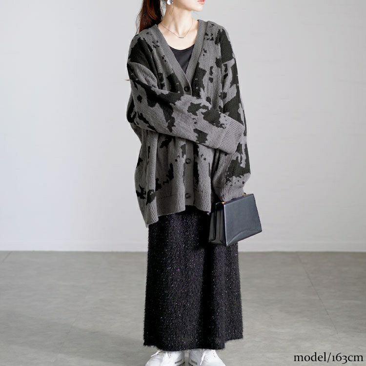 大きいサイズ レディース 迷彩柄ジャガードニットカーディガン　bro-0054