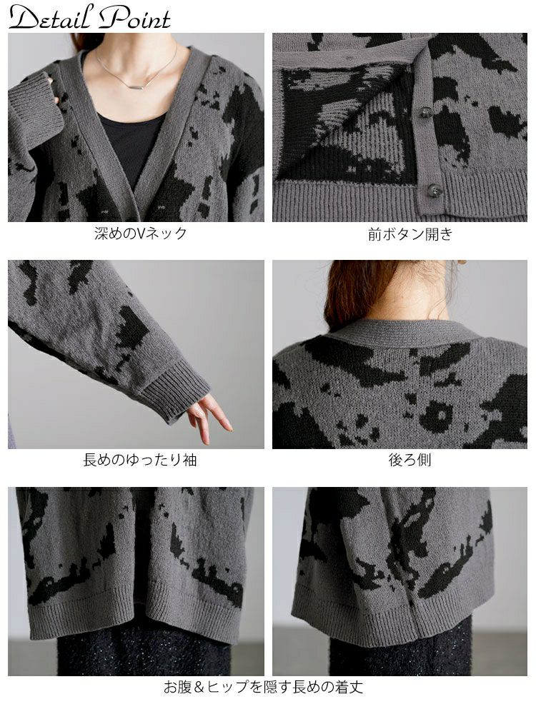 大きいサイズ レディース 迷彩柄ジャガードニットカーディガン　bro-0054