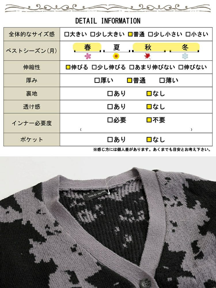 大きいサイズ レディース 迷彩柄ジャガードニットカーディガン　bro-0054