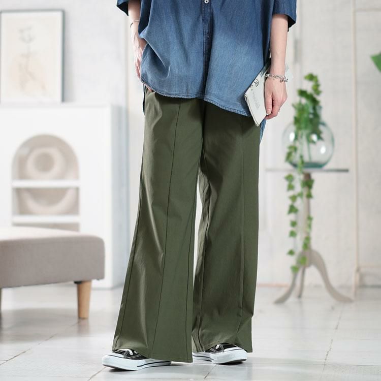 大きいサイズ レディース センターシームブーツカットパンツ　tog-1017 カーキ