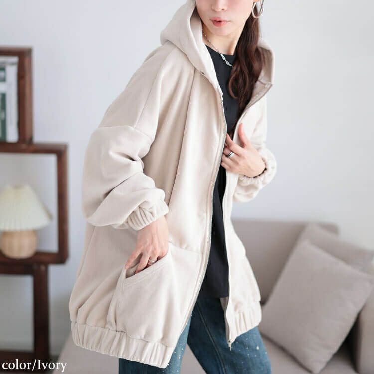 大きいサイズ レディース 両面フリースZIPワイドパーカー maru-30068