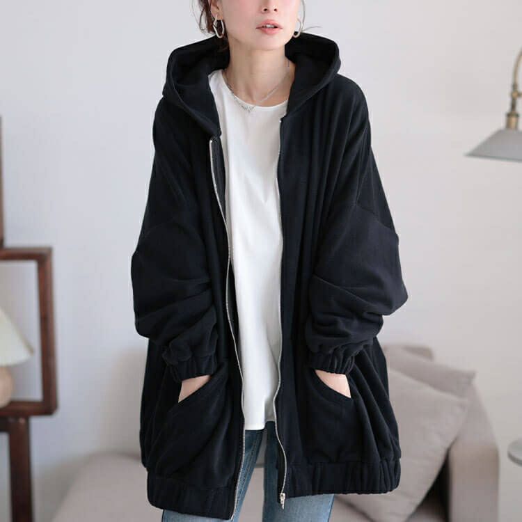 大きいサイズ レディース 両面フリースZIPワイドパーカー maru-30068