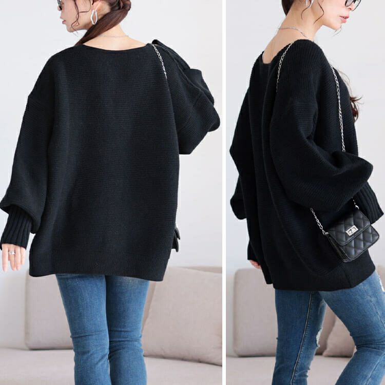 大きいサイズ レディース ボリュームスリーブリブニットプルオーバー　maru-20010