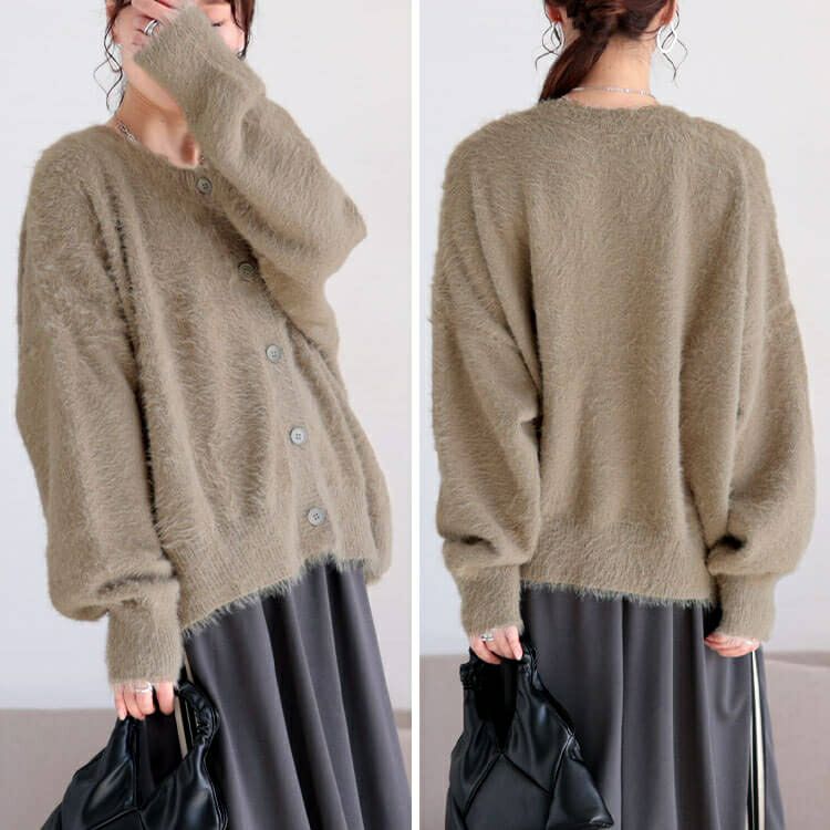 大きいサイズ レディース シャギーニットクロップドカーディガン　maru-20003